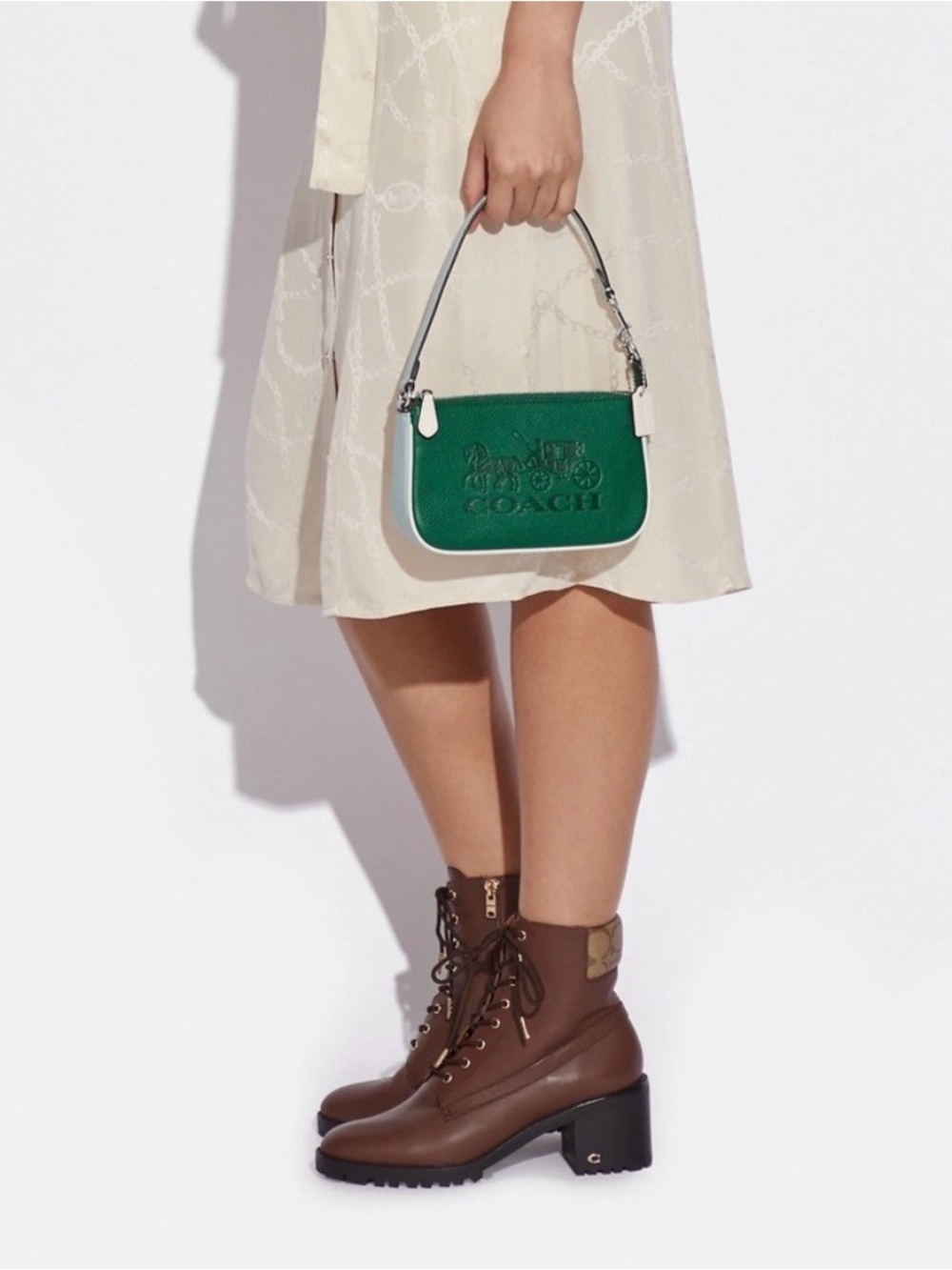 Coach C8877 Nolita 19 In Colorblock With Horse And Carriage In Silver/GREEN MULT